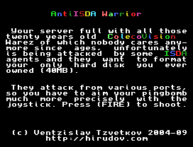 AntiISDA Warrior game for the ColecoVision - title screen.