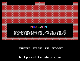 MazezaM game for the ColecoVision - title screen with the rainbow text of the game name.