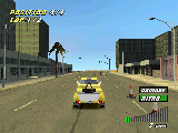 USA Raser game for PlayStation - Los Angeles stage. Seen are palms, buildings and wide road.
