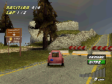 USA Raser game for PlayStation - Yosemite stage with unexpected turn from the regular road.